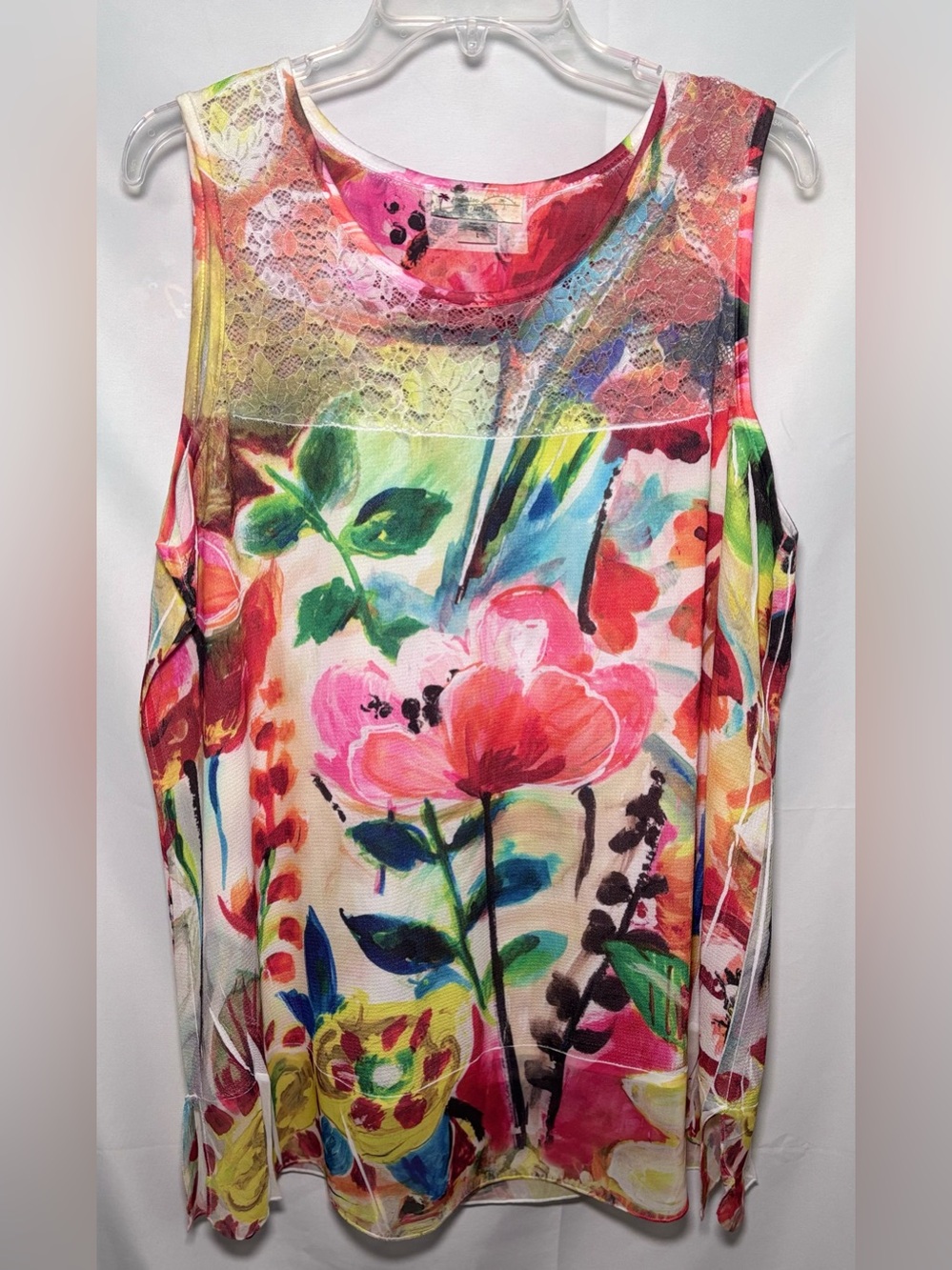Impulse California Vibrant Floral & Lace Sleeveless Top Size Large